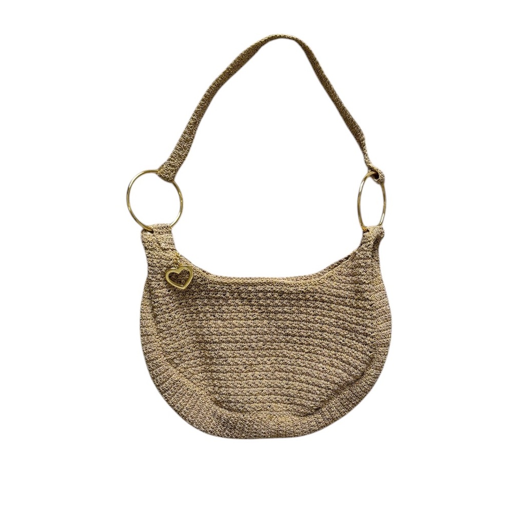 Vintage Y2K Gold Metallic Woven Boho Hobo Shoulder Bag
